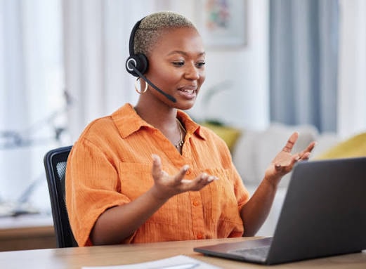 Customer-care representative wearing a headset